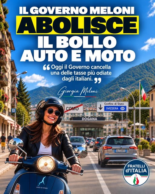 IL GOVERNO MELONI ABOLISCE IL BOLLO AUTO E MOTO Il Governo cancella una delle tasse più odiate dagli italiani.…